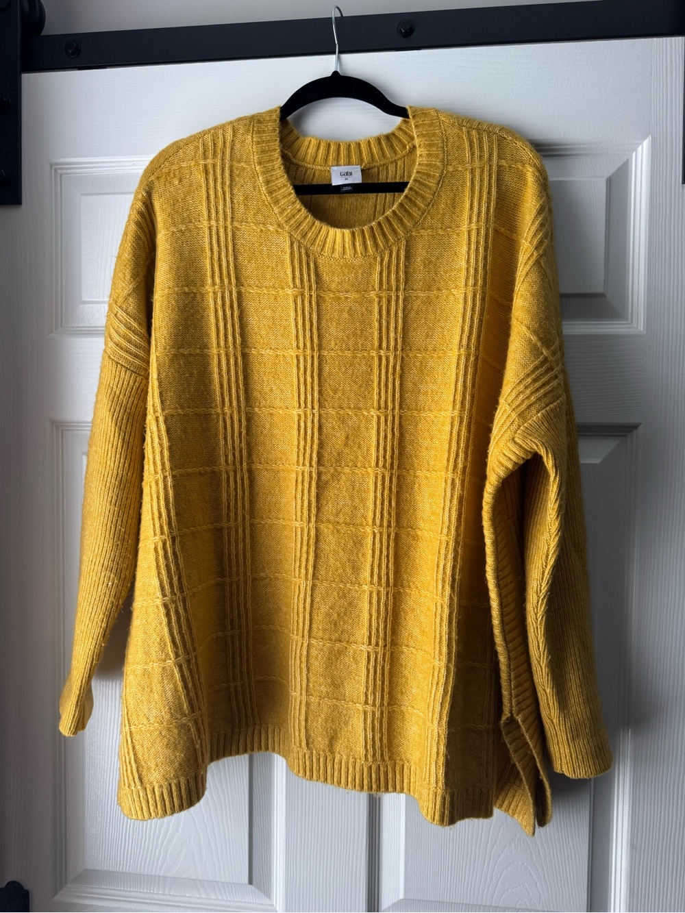 CAbi Women’s Stitch Mix Mustard Yellow Textured Knit Sweater Medium